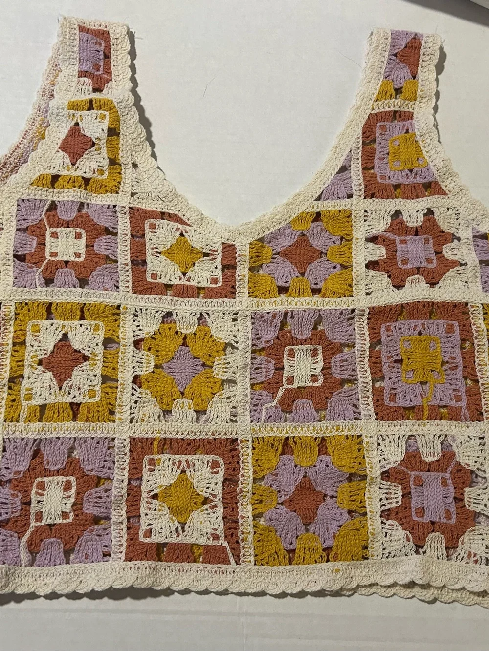 Boho Granny Square Crochet Tank Top S Rebellion Festival Beachy Boho Patchwork - Picture 2 of 12